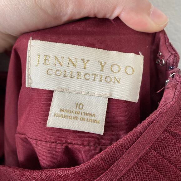 JENNY YOO Collection Helena Tulle Bridesmaid Dress Burgundy Red Size 10 Halter - Picture 5 of 9